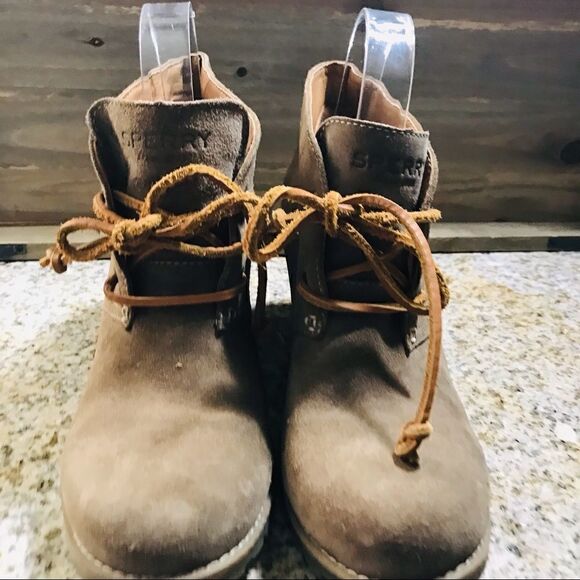 Sperry Top-Sider Stella Prow Women Ankle Wedge Bootie Suede Taupe STS96139 - Picture 2 of 10